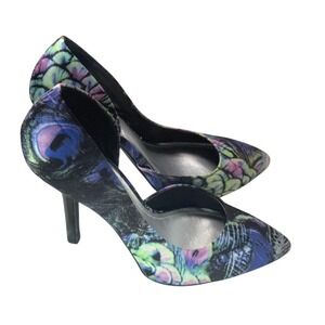 BCBG Paris Peacock Feather Print Pointed Toe Stiletto Pumps Blue Size 7.5B